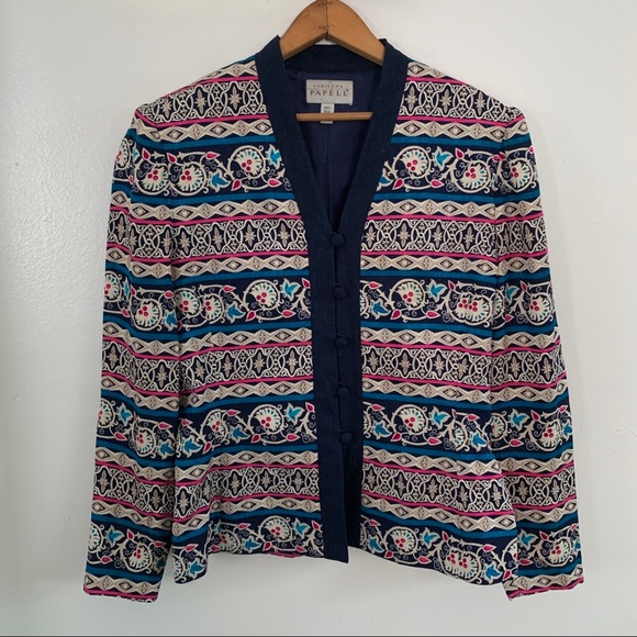 Vintage ADRIANNA PAPÉLL silk boho patterned blazer - Picture 4 of 12
